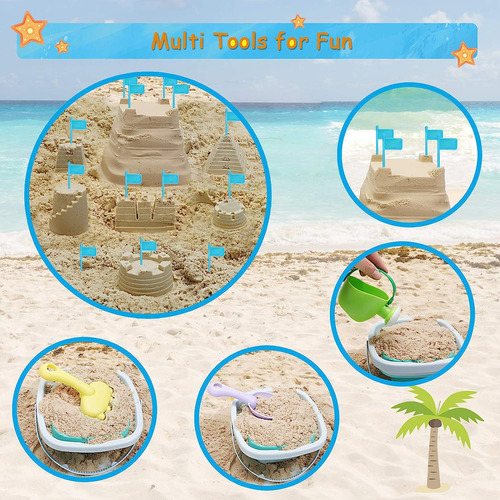 Racpnel Beach Toys Sand Para Niños, Cubo Plegable Y Palas Co