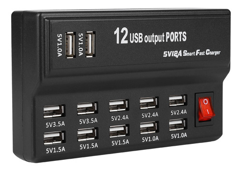 Hub Usb De 12 Puertos, 5 V, 12 A, Adaptador De Corriente, Es