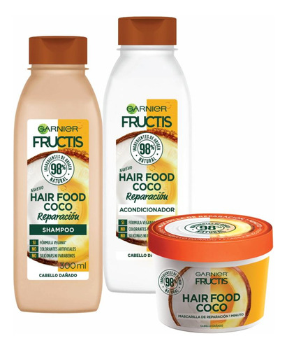  Pack Fructis Hair Food Coco: Sh + Aco 300ml + Máscara 350ml