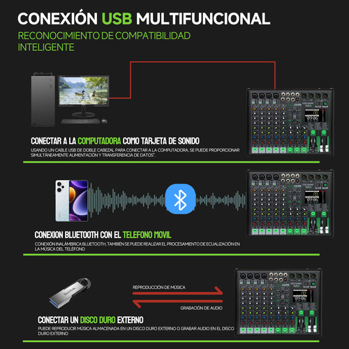 Audio Mixer Gochanmi M6 Dj 6 Canales Con X2 99 Efectos Dsp