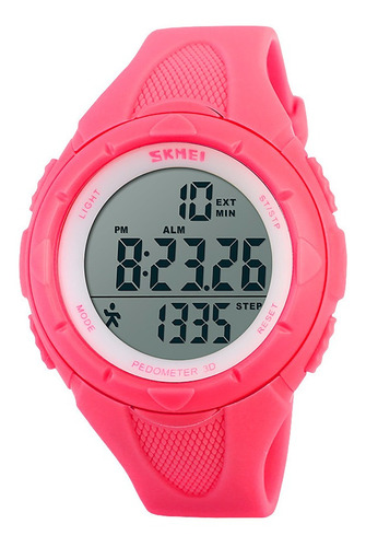 Reloj Unisex Skmei 1108 Digital Alarma Cronometro Pedometro Color de la malla Rosa Color del fondo Blanco