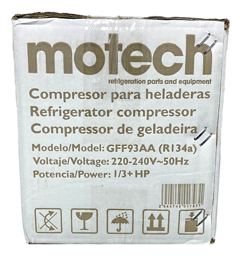 Motor Compresor Heladera Motech Gff93aa 1/3+ Hp R134a