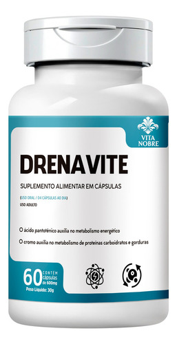 Drenavite 600mg Suplemento Cafeína Cromo e Vitaminas 60 Cápsulas