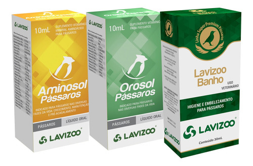 Kit 01 Lavizoo Banho + 01 Aminosol + 01 Orosol Pássaros