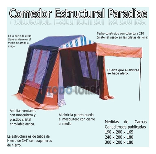 Comedor 300x200x210 Para Carpa Canadiense Garantia 2 Años