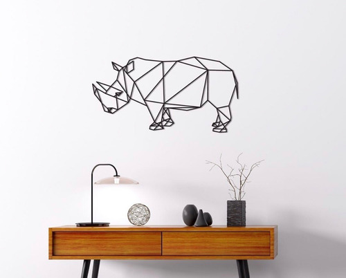 Diseño Rinoceronte Minimalista,corte Láser En Madera 90x60cm