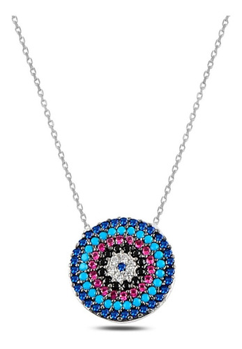 Imagen 1 de 1 de Bonito Collar De Plata .925 Ojo Turco Ojo De Dios Multicolor