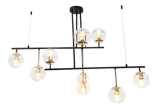Lámpara Colgante Negro Oro E27 40w 9 Luces Estructura Dorado