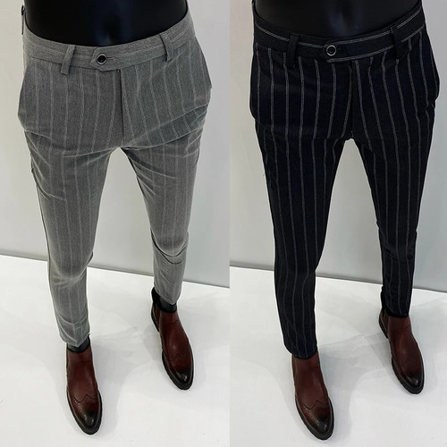 Pantalón Clásico A Rayas Formales Para Hombre, Oficina De Ne