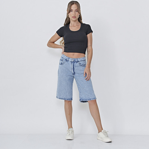 Bermuda Rigida Wide Celeste Nevada Mujer Kinoa Denim