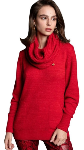 Imagem 1 de 3 de Tricot Amplo Com Bolsos E Gola Avulsa Vermelho Abenção