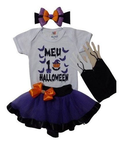 Conjunto Fantasia Meu Primeiro Halloween Menina Roupa Festa