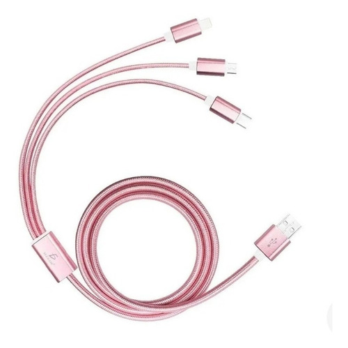 Cable Celular Reforzado 3-1 Micro Usb, Tipo C Y Lightning