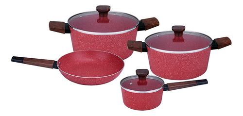 Juego Bateria De Cocina 7 Piezas Marmoleada Antiadherente