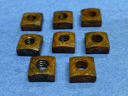 8 Vintage Rusty Crusty Square Nuts 1/4 Coarse Antique R Bbc
