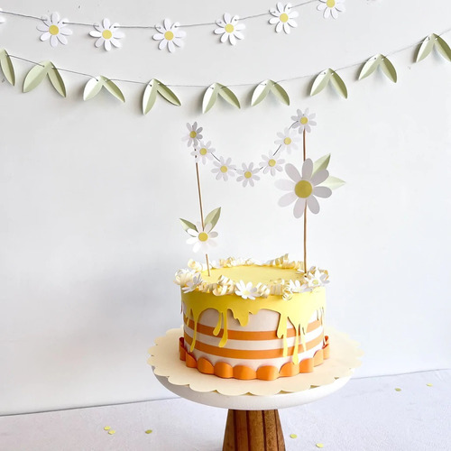 Mini Banderin Torta Topper Deco Flores Margaritas Primavera