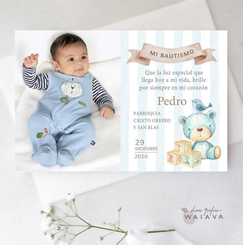 Imagen 9 de 10 de Estampas Tarjetas Bautismo Con Foto Nenes X 2u