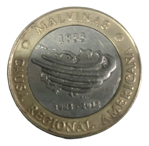 Moneda Conmemorativa Malvinas Argentinas 2 Pesos Año 2012 (Usado)