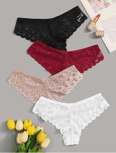 Set De 4 Panty De Encaje Floral