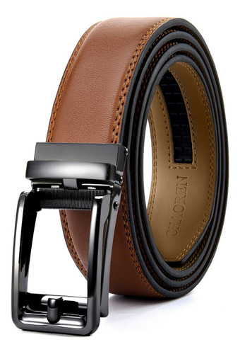 Cinturón Hombre Cuero Vestir Cinto Ajustable Cortable Color Marrón Miel Diseño De La Tela Lisa Talla 115
