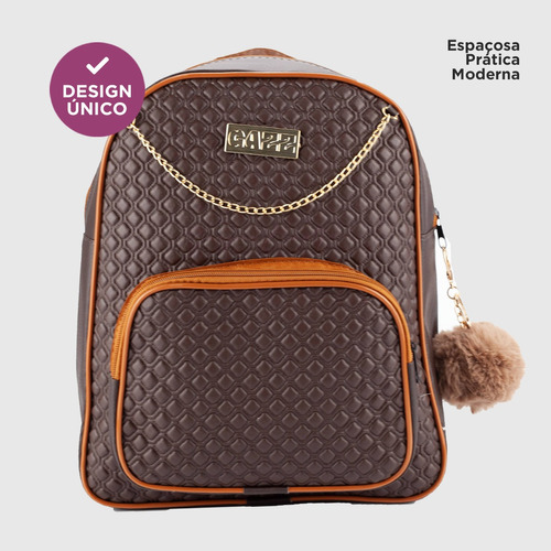 Bolsa Mochila Feminina Corrente Universitária Moderna Costas Cor Caramelo