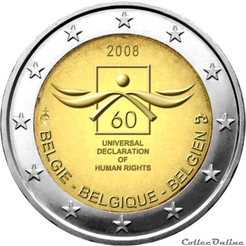Bélgica 2008 - Direitos Humanos - 2 Euros Com - F C (Usado)
