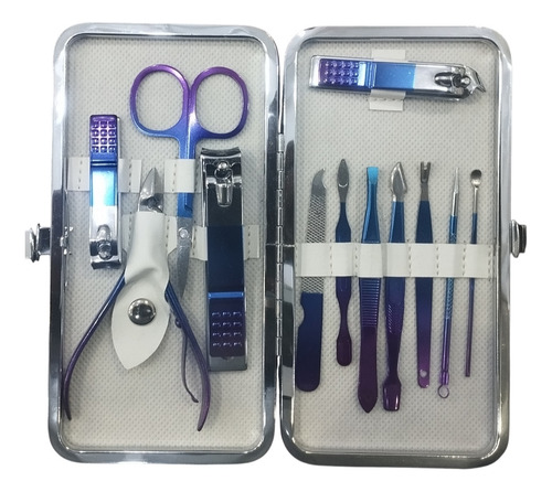 Estuche Kit Manicure Pedicure Acero Inox 12 Piezas