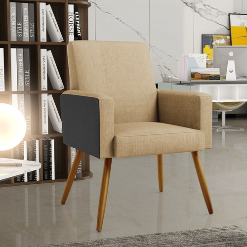 Sillón Maria Pés, lino, beige oscuro, Couríssimo, negro, color: beige oscuro, diseño de tela: liso