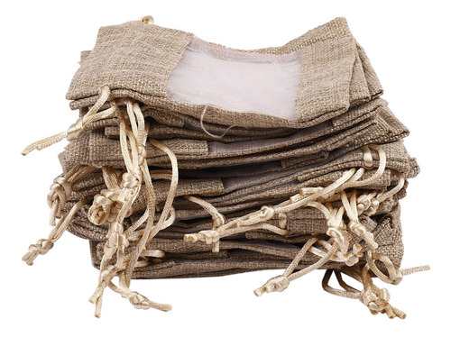30 Bolsas De Organza De Lino Y Arpillera Con Cordón Para Nav