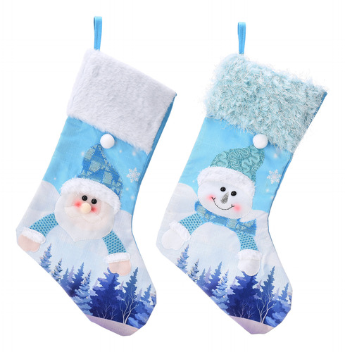 Calcetín Navideño Con Led Azul Para Papá Noel Con Pilas De 2