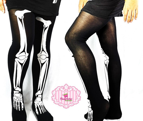 Imagen 2 de 6 de Pantimedia Media Hueso Esqueleto Hallowen Dark Disfraz Envio