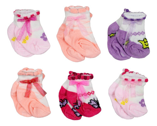 Waa Calceta Tin Para Bebes Estampados Con Moño Colores 12pzs