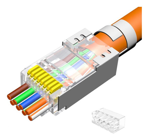 50 Conector Cat7 Rj45 Paso Trave Enchufe 2 Pieza Metal Ftp