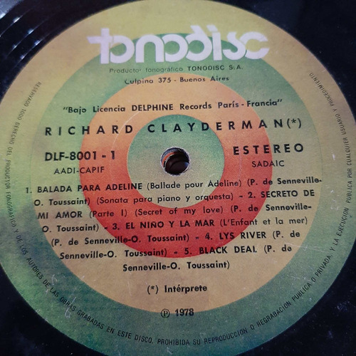 Sin Tapa Disco Richard Clayderman Adelin - Libros Del Mundo