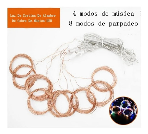 Imagen 6 de 7 de Luces Cortina Decorativas Tira Led Usb 3x3m Fiesta De Bodas