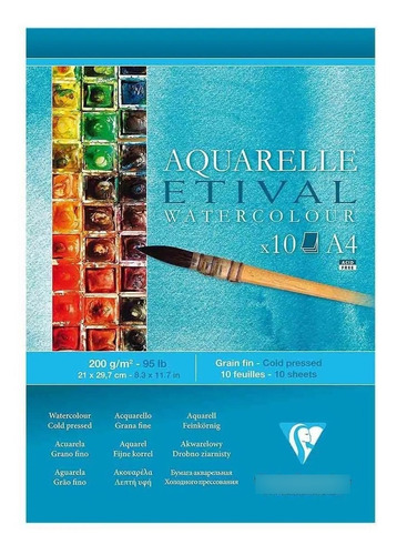 Bloco Para Aquarela Etival 200g/m² A4 Clairefontaine