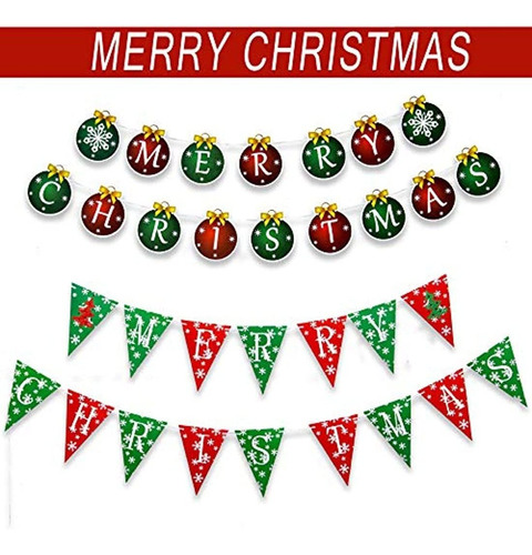 Banderines De Navidad Con Texto En Inglés ''merry Christmas' 
