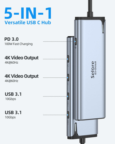 Divisor Usb C Selore&s-global 4k/60 Hz Dp Alt Mode 5 En 1