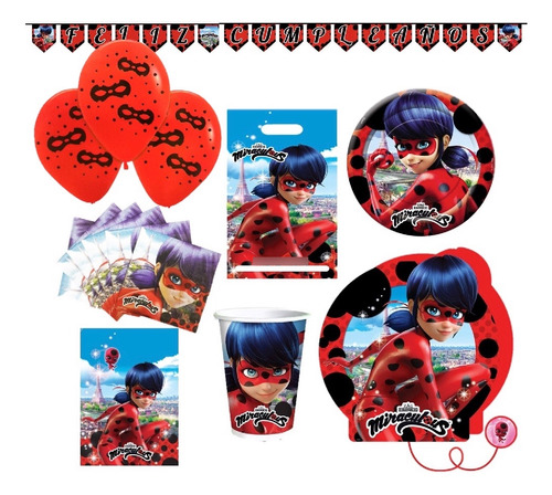 Pack Cumpleaños Ladybug Miraculous X 6 Cotillón Activarte