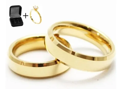 comprar Par Aliança Tungstênio 6mm Chanfrada Banhada Folheada Ouro