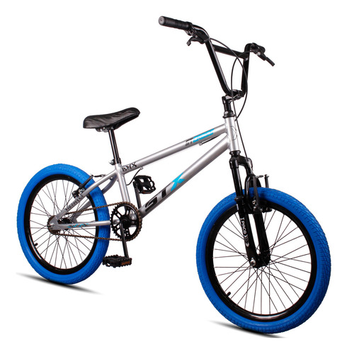 Bicicleta Bmx Infantil Stx Suspensão Full V-brek Aro Aero 20 Cor Prata Pneu Azul Tamanho Do Quadro S