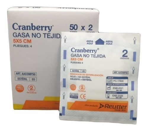 Gasa Estéril 5x5- Caja 50 Unidades  Cranberry