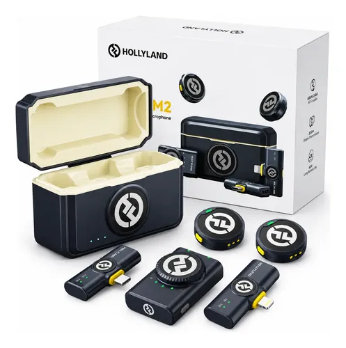 HOLLYLAND　Lark M2 with Lighting Plug Microfone Lapela Hollyland Lark M2 Duplo Usb C E Lightning | Frete