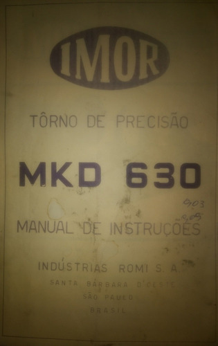 Manual Geral Do Torno Mecânico Imor Mkd-630 Em Pdf. 