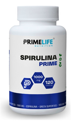 Spirulina, Prime Life Nutrition, 120 Cápsulas 1000mg Sabor Sin Sabor