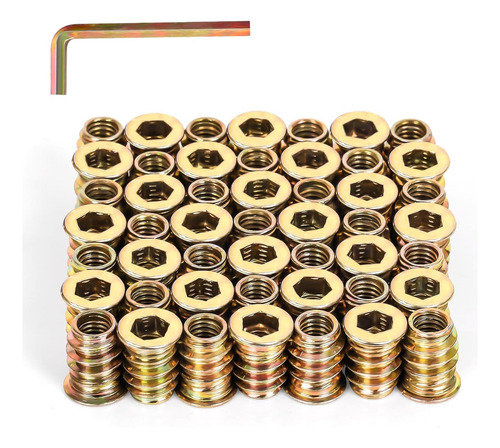 Insertos Roscados M8x25 Mm Para Madera, Hexagonales, 50 Pzas