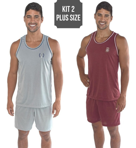 Kit 2 Pijama Verão Camiseta Short Plus Size Adulto Masculino