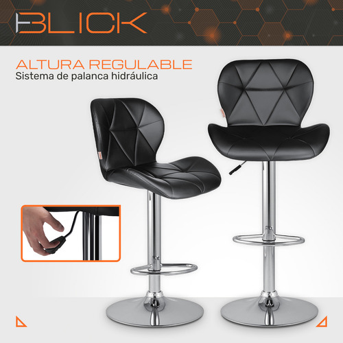 Set De 2 Bancos Barra Cocina Silla Regulable Diseño Blick Acabado de la estructura Cromado Color Negro