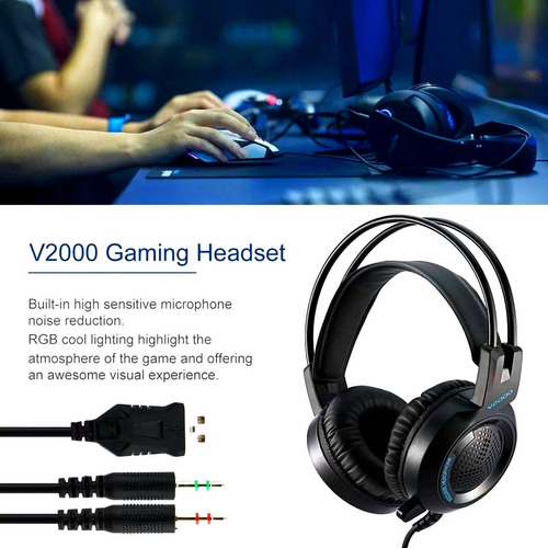 Auriculares Gamer Con Luz Led Micrófono Progame Negro Ps4 Pc Negro