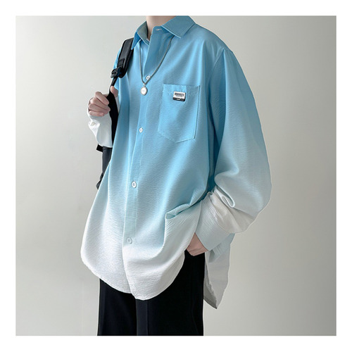 Camisa De Manga Larga Degradada, Corte Holgado Casual Para H
